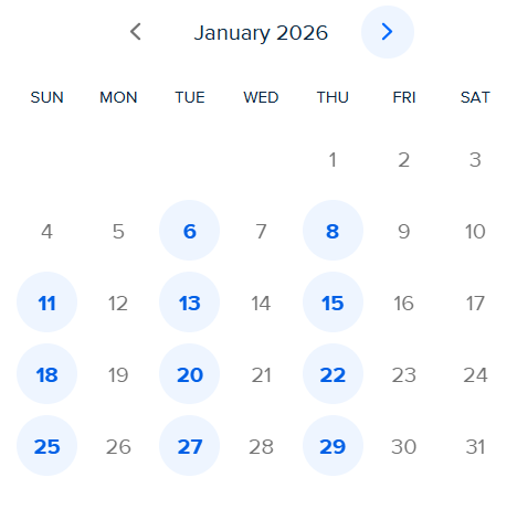 Available Dates for January